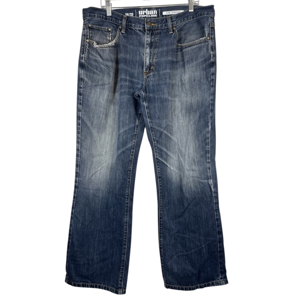 URBAN PIPELINE 38x32 Men Jeans Slim Straight Blue Denim 100%‎ Cotton Distressed